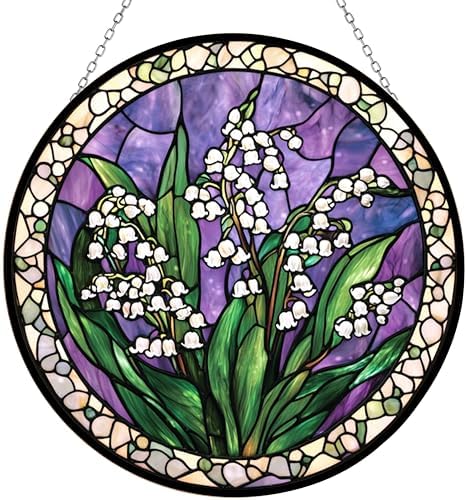 Lily of The Valley Stained Glass Sun Catcher Mountain Stained Glass Window Hanging, Suncatchers Lavender Wall Decor, for Women/Friends/Lover by 365CUSGIFTS