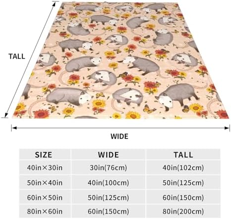 Possum Blanket for Kids Adult Opossum Flowers Throw Blanket Opossum Lovers Gift Possum Animal Warm Soft Fluffy Blanket for Sofa Bed Home Decor Christmas Birthday Gifts 40"X 30" - Image 2