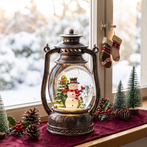 Christmas Snow Globe Lantern with LED Lighted Water Glitter, Hanging Kerosene Style Snowman Scene, Vintage Bronze Tabletop Holiday Decoration Gifts - Image 6