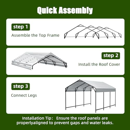 Metal Carport Heavy Duty 12x20ft Outdoor Galvanized Steel Car Port, Vehicle Canopy Garage Shade, Multi-Use Shelter for Car, Boat, Tractors & Outdoor Storage - Image 7