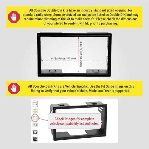 Scosche VW2351B Double DIN Radio Install Dash Kit Compatible with Select 2002-05 Volkswagen Vehicles- Aftermarket Car Stereo Installation Kit - Factory Texture Match - See Fit Guide Image for Vehicles