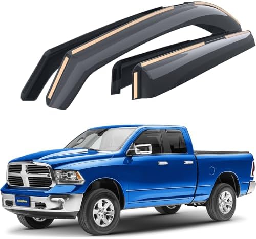 Goodyear Shatterproof in-Channel Window Deflectors for Dodge Ram 1500 Classic 2019-2024 Quad Cab, Rain Guards, Window Visors for Cars, Vent Deflector, Car Accessories, 4 pcs - GY008128