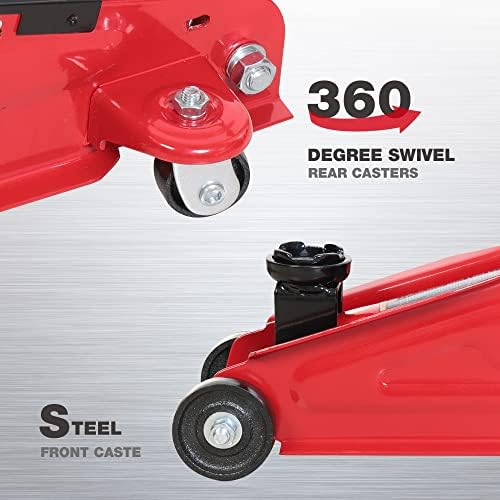 Big RED Hydraulic Trolley Service Lift Jack/Portable Floor Jack with Special Slow Release and Blow Mold Carrying Storage Case : 2 Ton (4,000 lb) Capacity, Red,T82012GS - Image 4