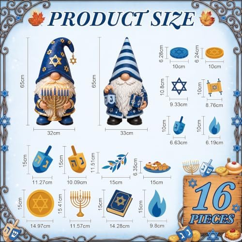 Flutesan 16 Pcs Hanukkah Garage Door Magnets, 26" Gnome Menorah Dreidel - Image 2