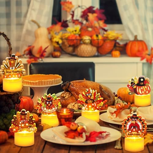 6 PCS Turkey Tea Lights Candles Thanksgiving Table Decorations, LED Flameless Tealight Candles Battery Operated Thanksgiving Decorations Centerpieces Turkey for Table Home Indoor Party Decor Gifts - Image 2