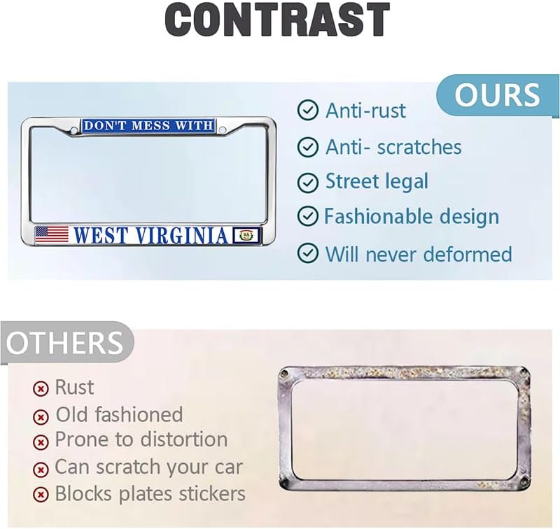 Don't Mess with West Virginia Universal US CA Car License Plate Frame Jesus Bible Virginia Quotes License Plate Frame for Women Wife Mom Virginia Quotes License Plate Frame Men
