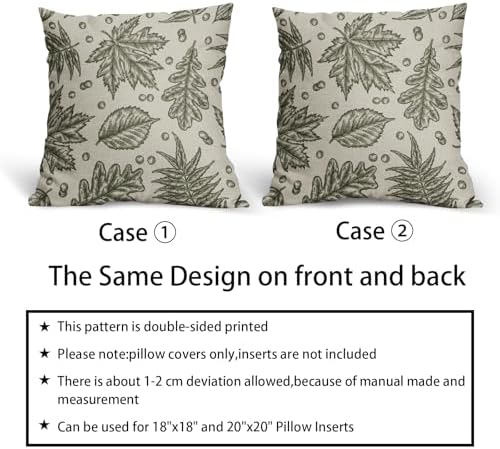 Olive Green Fall Pillow Covers 16x16 Set of 2 Cream Maple Leaf Print Autumn Colored Harvest Decorative Outdoor Pillowcases Farmhouse Seasonal Throw Cushion Case Decor for Home Couch Sofa Bed - Image 6