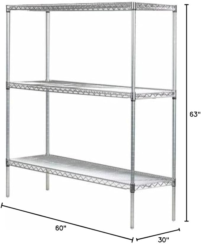 Omega 30" Deep x 60" Wide x 63" High 3 Tier Chrome Starter Shelving Unit - Image 2