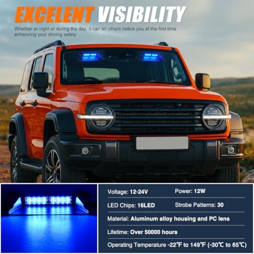 Nilight 16LED Blue Dash Strobe Light Cigarette Lighter Plug