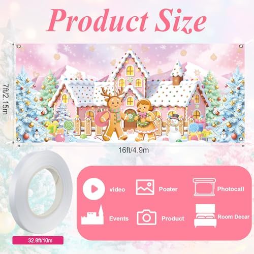 Preboun Pastel Pink Christmas Gingerbread House Garage Door Decoration - Image 2
