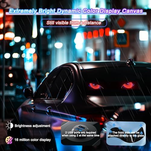 Super RGB LED Devil Eye Lights for Windshield 23"x5" [Advanced Chip, 100% Synced Dual Screen] Dynamic Flexible Programmable Custom LED Eyes Display for Car Truck Front Window with Remote & APP Control