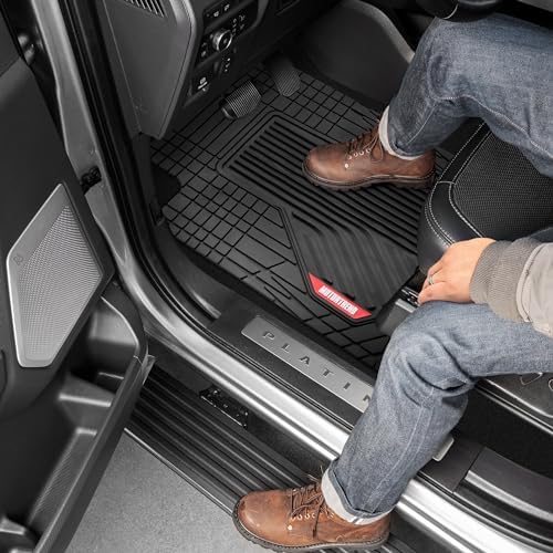 Motor Trend AdventureMax Car Floor Mats Full Set - Durable Rubber Floor Mats for Cars with Debris Capture Grooves, All Weather Interior Protection for Front and Rear with Non-Slip Backing, Black