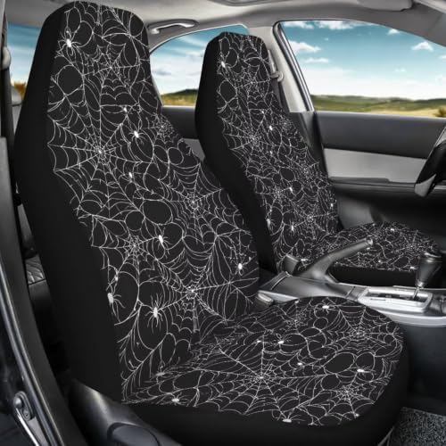 Talayituse Black Spider Web Print Car Seat Cover for Front Seats, Stretchy Soft Vehicles Seat Cover Universal Fit High Back Car Interior Accessories for SUV Van Sedan Halloween Decor