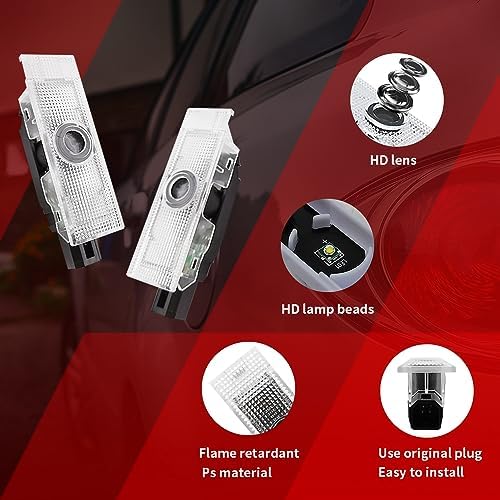 2 PCS Non-Fading Car Door Logo Lights Compatible for Challenger 2015-present Courtesy LED Ghost Shadow Light Projector Lamps Accessories (red Double line)