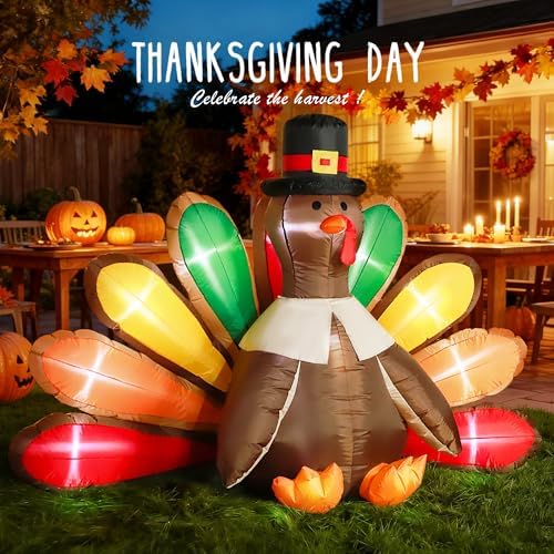 VIVOHOME 5ft Thanksgiving Inflatable LED Lighted Turkey with Colorful Tail - Image 2