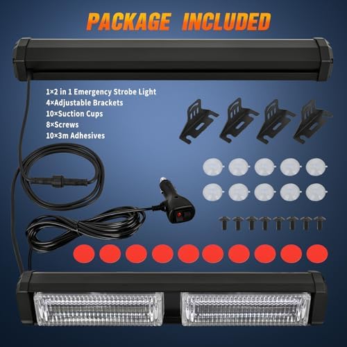 Nilight 40LED Amber Red Emergency Strobe Traffic Advisor Light Bar with Suction Cups Dash Safety Warning Hazard Flashing Lights Interior Front/Rear Windshield for Trucks Construction Vehicles