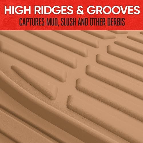 Motor Trend FlexTough Floor Mats for Cars, Beige Deep Dish All-Weather Mats, Waterproof Trim-To Fit Automotive Floor Mats for Cars Trucks SUV, Universal Floor Liner Car Accessories