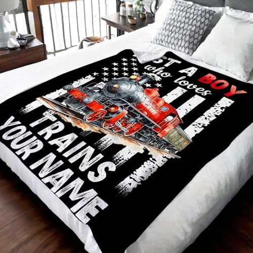 Personalized Train Blanket for Boys - Cute Throw Blanket Gifts for Kids Cars Lovers - Custom 50x60 Inches Black Soft Car Blankets for Sofa Couch - Trains Stuff Bedroom Decor - Image 2