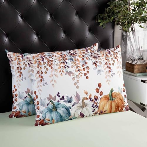 Pillow Covers 16x24 Inch Fall Watercolor Pumpkin and Brown Eucalyptus Leaves Soft Brushed Microfiber Pillowcases with Hidden Zipper Closure Bed Pillow Shams for Bedroom Sofa Car - Image 3