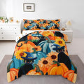 Black Cat Decor Bedding Comforter Sets Halloween Pumpkin Bedding Blue Pumpkin Decor Comforter Set for Girls Boys, Sunflower Gifts for Women Duvet Insert with 2 Pillowcases for Youth Teens, Full by Erosebridal