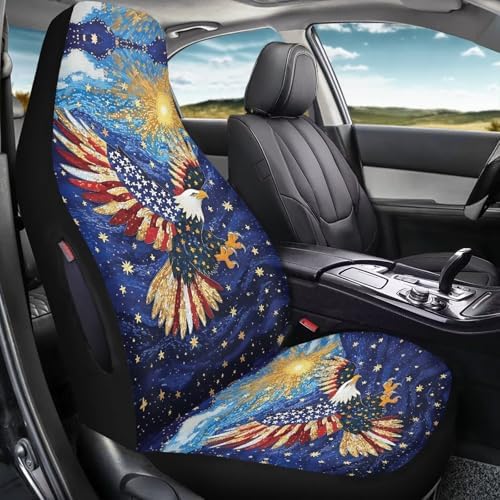 Bulopur Eagle American Flag Front Seat Car Covers Set of 2 Anti-Scratch Waterproof Auto Bucket Covers with Side Airbag Vehicle Cushion Cover Universal for Most Cars SUV Truck