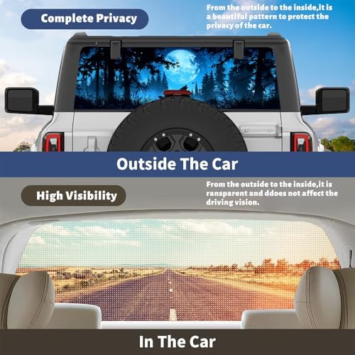 Vintage Wolf Pickup Truck Decals Rear Window, Full Moon Forest Animal Howling Automotive Decals and Graphics Rear Window Decals for Trucks, Car Window Decal Sticker 66 x 22 inch