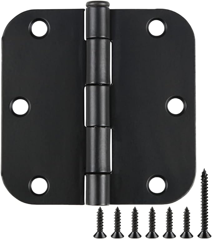 48 Pack Rounded Matte Black Door Hinges 3.5 Inch 5/8" Radius by TDCHINGES