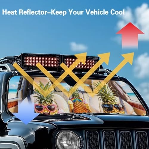 Renewold Automotive Front Windshield Sunshade Summer Car Window Covers Block Heat UV Rays Sun Shade for Jeep Wrangler JK JKU JL JLU 1997-2023 Sun Blocker Visor Foldable Shield Funny Tropical Pineapple