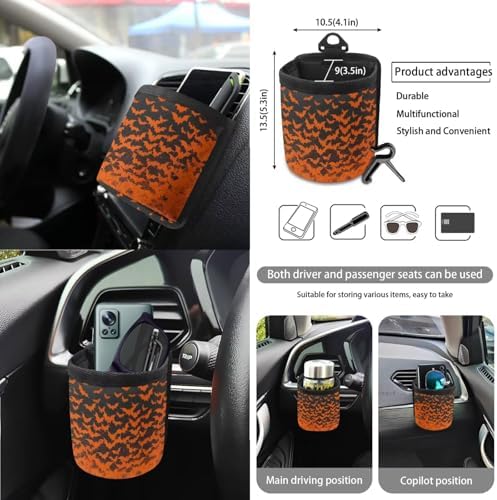 Car Seat Cover Sets Car Steering Wheel Cover Seat Belt Cover Trash Bin Air Vent Storage Box Front Rear View Mirror Car Cup Holder Keychain 15Pcs Car Accessories, Spooky Bats