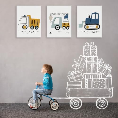 3 Pcs Cute Vehicle Canvas Wall Art Prints Nursery Boys Room Decor,Framed - Image 7