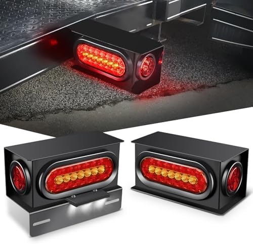 Nilight Steel Trailer Light Boxes Kit w/Oval Tailight Round Marker Lamp