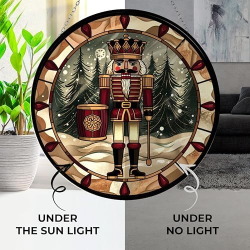 Christmas Wooden Nutcracker Stained Glass Window Hanging Suncatcher 12" Glass Panel with Metal Chain Sun Catchers Wall Art Home Decor Gift for Women Mothers Day - Image 4