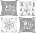 Lanpn White and Grey Christmas Throw Pillow Covers 18x18 Set of 4, Decorative 18 inch Gray Winter Snowflake Xmas Cushion Covers Pillow Cases for Home Bedroom Room Holiday Couch Decor Decorations by Lanpn