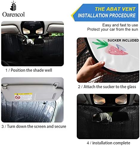 Fresh Strawberry Car Windshield Sun Shade Cute Pink Fruit Foldable UV Ray Sun Visor Protector Sunshade to Keep Your Vehicle Cool (55" x 27.6")