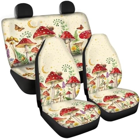 Vintage Mushroom Snail Pattern Car Accessories Car Seat Covers Front Rear Breathable Seat Covers Universal Fits for Truck, Sedan, SUV Auto Interior Protector