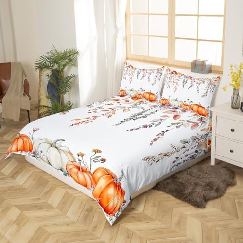Erosebridal Happy Thanksgiving Duvet Cover Queen Size, Fall Pumpkin Harvest Bedding Set for Kids Girls Teen Adult,Maple Autumn Leaves Comforter Cover Rustic Farmhouse Bed Set Country Bedroom Decor - Image 3