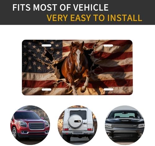 American Flag Horse Wild Cool Front License Plate 6x12 Inch