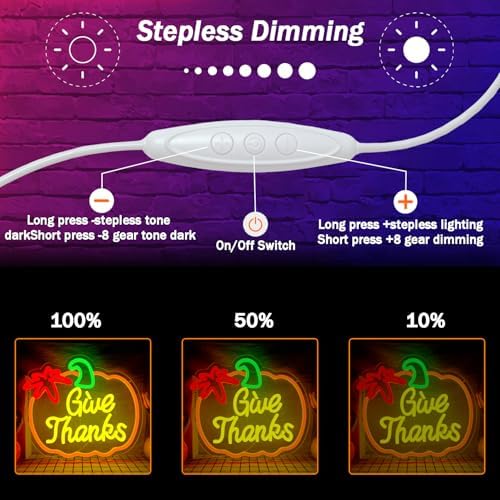 Thanksgiving Neon Sign Pumpkin Neon Signs Dimmable Fall Neon Sign for Wall USB Power Give Thanks Sign for Home Bar Salon Window Porch Front Door Thanksgiving Decorations - Image 5