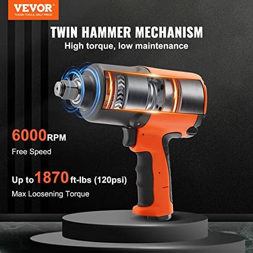 VEVOR Air Impact Wrench, 3/4-Inch Drive Air Impact Gun, Up to 1870ft-lbs Nut-busting Torque, Composite Pneumatic Impact Wrench for Auto Repairs and Maintenance Heavy Duty - Image 2