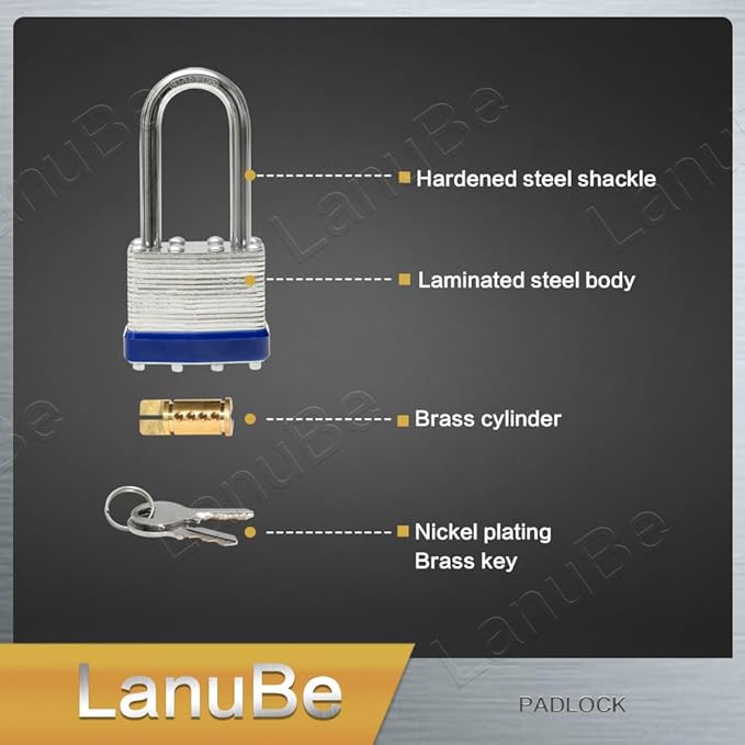 LanuBe Laminated Padlock 1-9/16inch Long Shackle 2 Pack Keyed Alike, Bulk Locks - Image 4