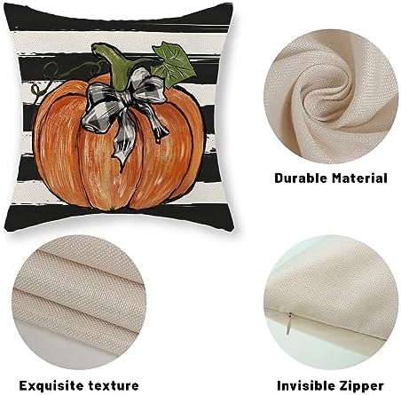 Fall Pillow Covers 16x16 Set of 2 Pumpkin Maple Leaves and Stripes Fall Decor Pillowcase Linen Autumn Thanksgiving Decorative Outdoor Throw Pillow Covers Farmhouse Cushion Case for Couch Home - Image 7