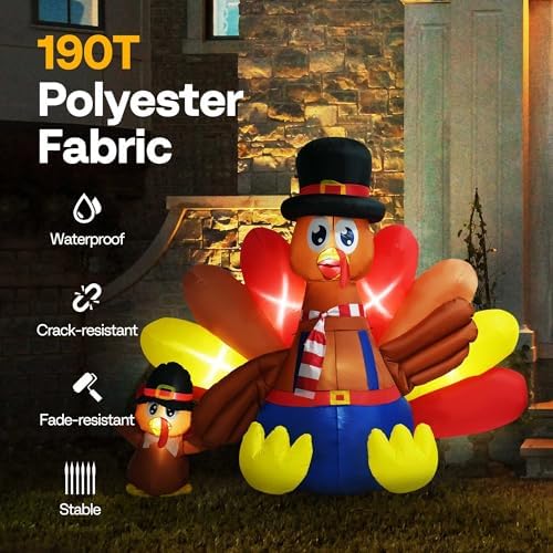 VIVOHOME 7.5ft Long Thanksgiving Inflatable LED Lighted Turkey with Chick - Image 3