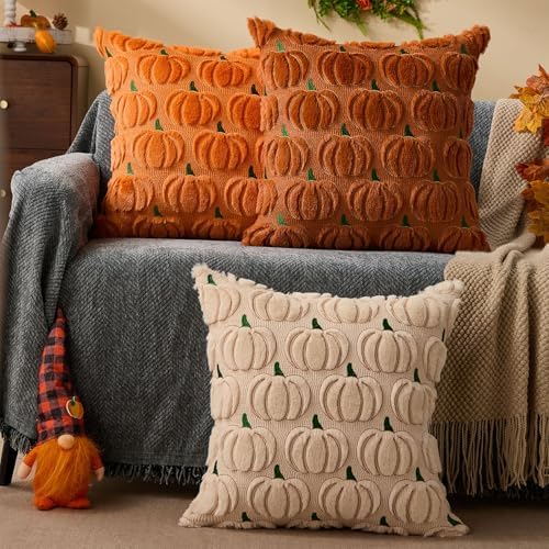 DFXSZ Fall Pillow Covers 18x18 2Pcs Beige Green Rust Pumpkin Fall Decorations - Image 4
