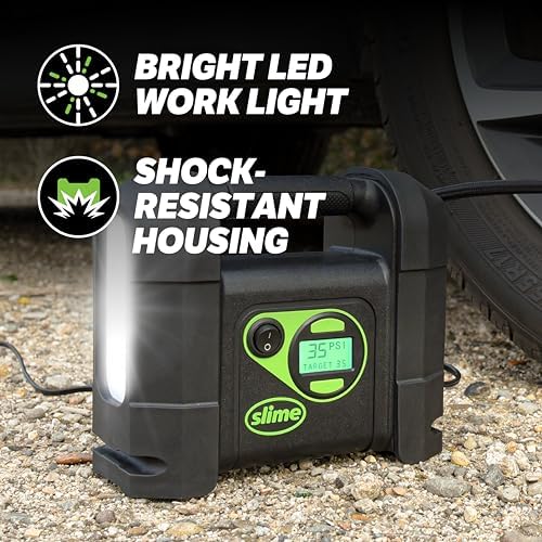 Slime 40047 Tire Inflator, Portable Car Air Compressor, Rugged, Inflate Right automatic shut off, with Digital 99 psi Display, Long Hose and LED Light, 12V, 4 min inflation - Image 5
