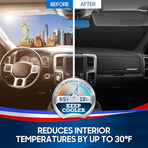 Motor Trend Statue of Liberty Washington Monument Windshield Sun Shade America 250 Pop Up Patriotic Car Sunshade Split Design Protection Heat Blocker Foldable Cover Truck SUV 4th of July Memorial Day