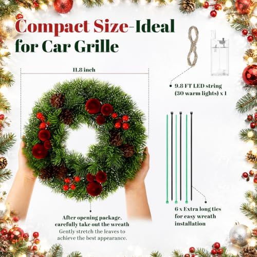 Canlierr Christmas Car Wreath Decoration with LED Lights, Charming Style - Image 2