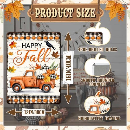Thanksgiving Day Pumpkin Retro Tin Sign Happy Fall Vintage Wall Art for Hotel Bedroom Office Dining Room 12x16Inch - Image 2