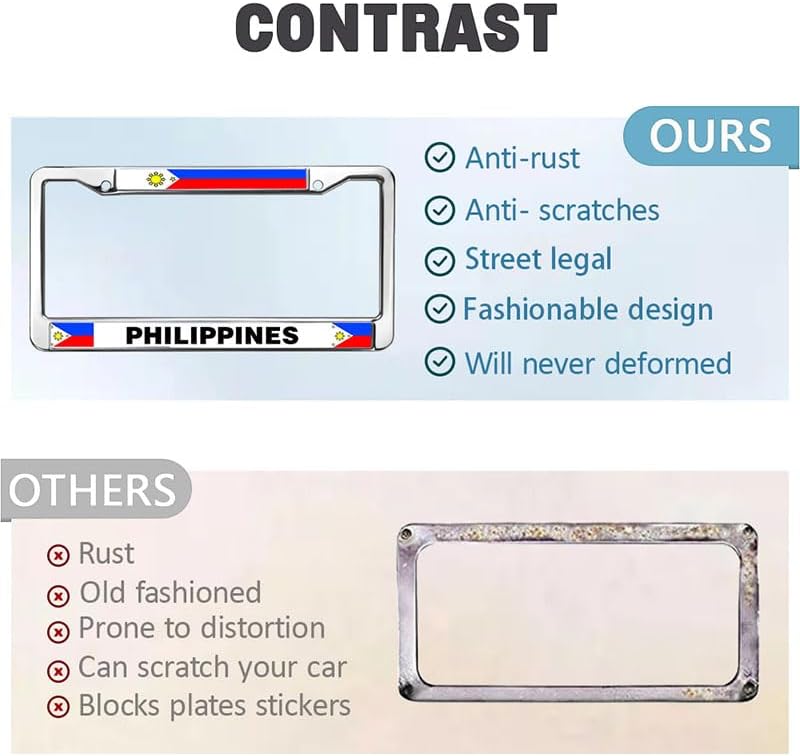 Philippine Flag Funny Metal License Plate Frame Gift Philippine Gift 2 Holes License Plate Frame Gifts Philippine Gift Car Accessories License Plate Frame Cute