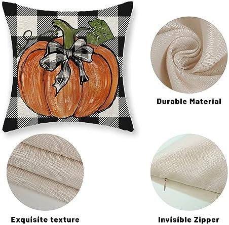 Fall Pillow Covers 20x20 Set of 2 Pumpkin Maple Leaves and Buffalo Plaid Fall Decor Pillowcase Linen Autumn Thanksgiving Decorative Outdoor Throw Pillow Covers Farmhouse Cushion Case for Couch - Image 7