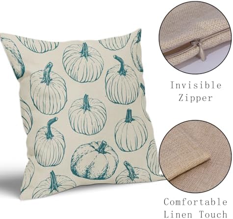 Teal Pumpkin Fall Pillow Covers 20x20 Set of 2 Autumn Themed Thanksgiving Harvest Print Decorative Throw Pillows Outdoor Farmhouse Pillowcases Cushion Case Seasonal Decor for Couch Sofa Bed - Image 4